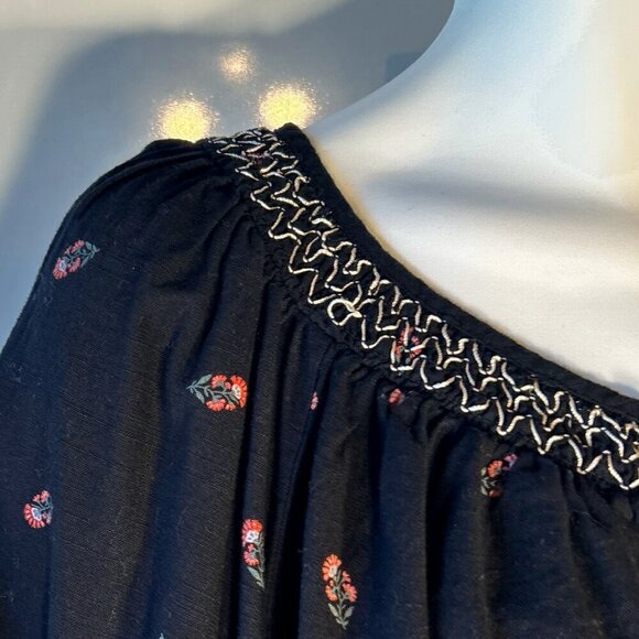 Old Navy SZ 3X Black cotton print Peasant Top Smocked Boho Cottage Core Prairie - Picture 5 of 9